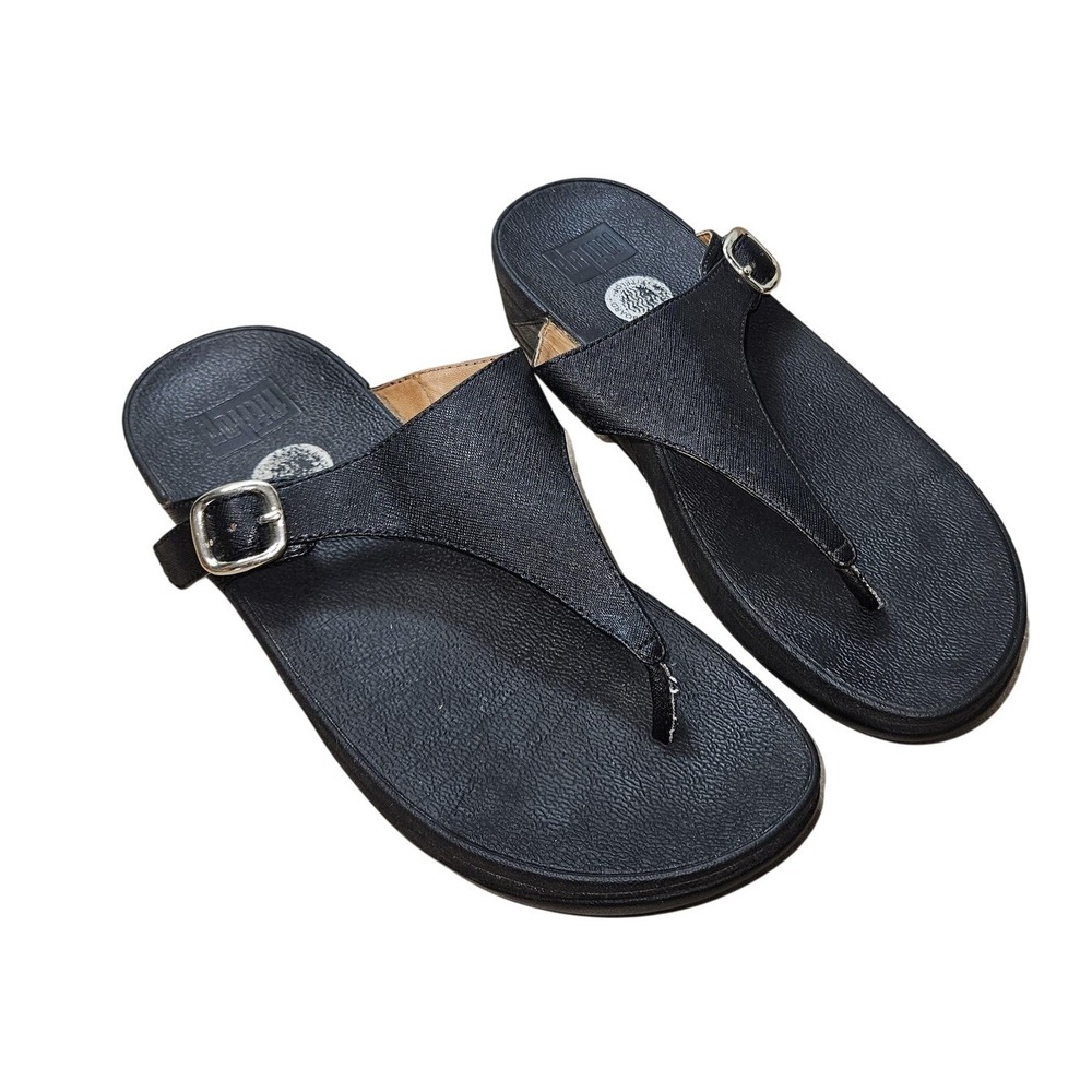 FitFlop Sandals Womens Size 9 Black Thong Wedge Microwobbleboard 458-001
